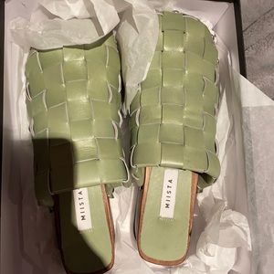 Miista green woven clogs brand new with box.